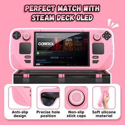 IINE Protective Silicone Case for Steam Deck, 9-in-1 Anti-Scratch Cover, Pink, Model L748