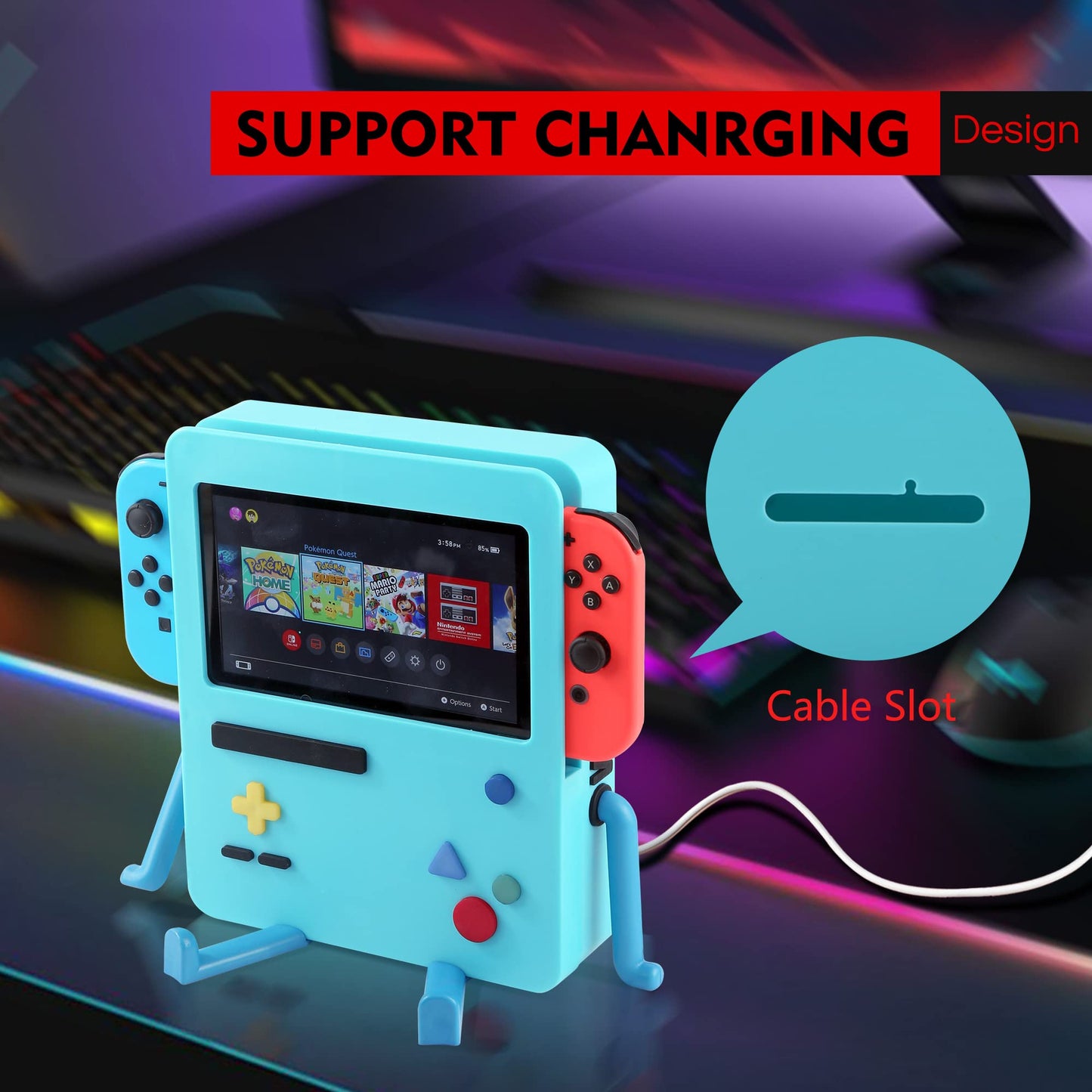 GRAPMKTG Charging Stand with Cooling Fan for Nintendo Switch - Portable Dock, Blue, Compatible with Switch OLED, Perfect Gift for All Ages