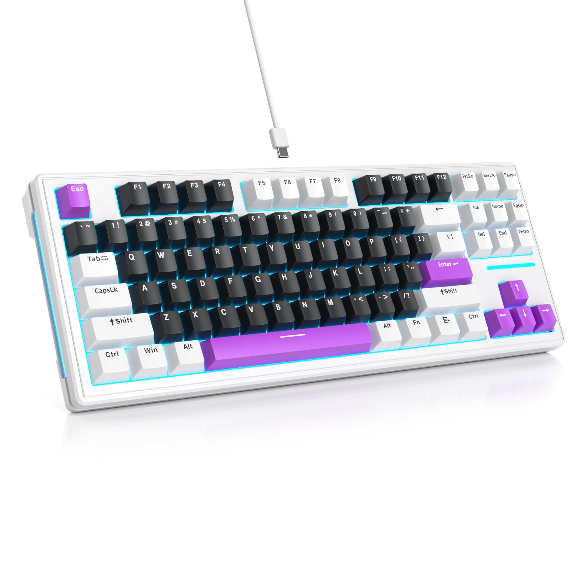 Owpkeenthy 75 Percent Gaming Keyboard Gasket Mounted with Pre-lubed White Switch  87 Key Wired Mechanical Keyboard Hot Swappable RGB Backlit for MAC Win (R-Purple)