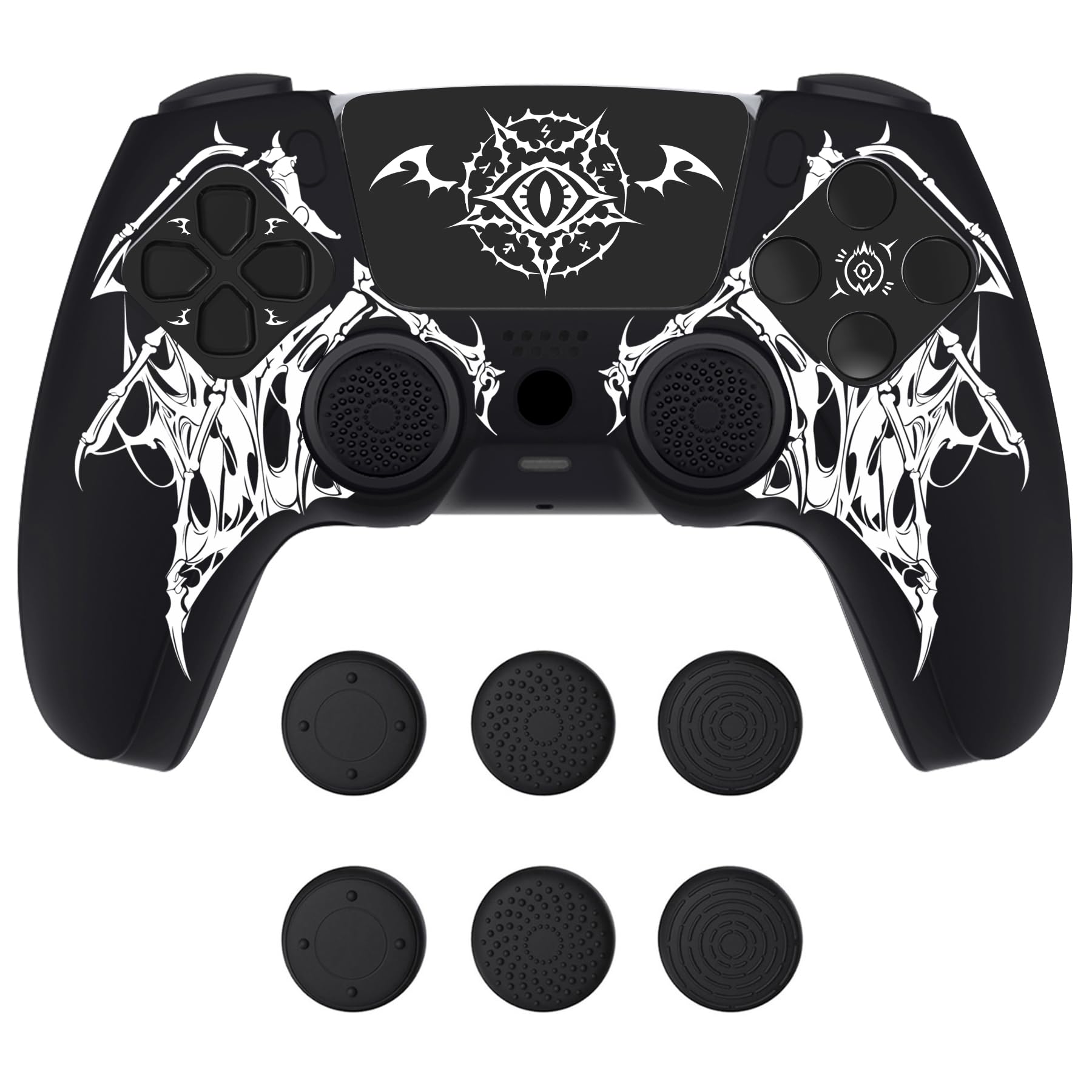 PlayVital Design for PS5 Controller Skin Cover Fit with Charging Station - Anti-Slip Silicone Controller Grip Case for PS5 with 6 Thumb Grip & Sticker  Pure Series Dockable Model - Wings Sigil (White)