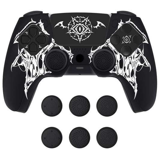 PlayVital Design for PS5 Controller Skin Cover Fit with Charging Station - Anti-Slip Silicone Controller Grip Case for PS5 with 6 Thumb Grip & Sticker  Pure Series Dockable Model - Wings Sigil (White)