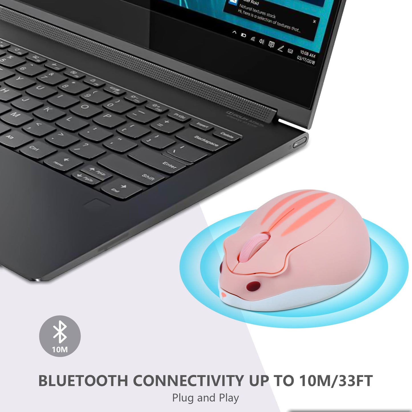 Super Space Wireless Bluetooth Hamster Mouse - 1200DPI Portable Cordless for iPad Pro, Laptop, Mac - Pink