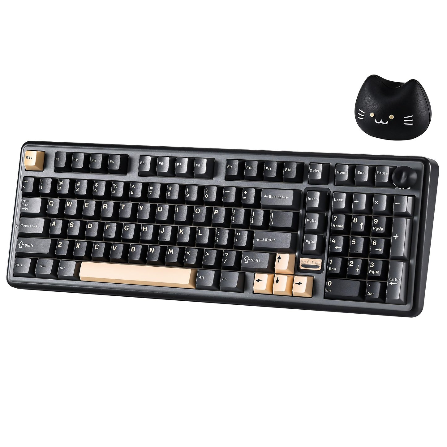 YUNZII B98 PRO QMK/VIA Wireless Mechanical Gaming Keyboard  96% Layout with Numpad and Cute Cat Knob  BT/2.4G/USB-C  Pre-Lubed Switch Hot Swap Gasket  RGB for Win/Mac (Black  Milk V2 Linear Switch)