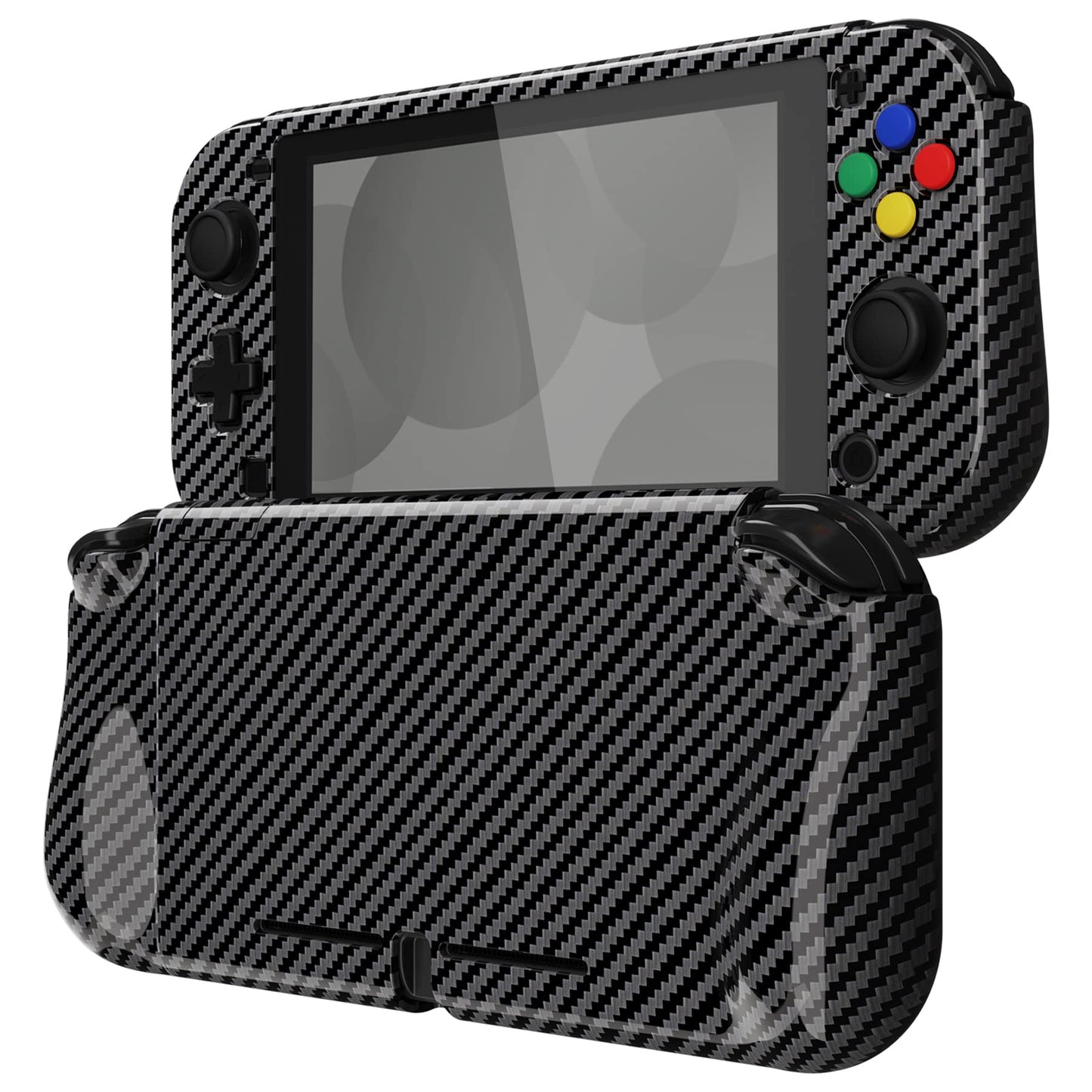 PlayVital ZealProtect Case for Nintendo Switch Lite - Hard Shell, Ergonomic Grip, Screen Protector, Graphite Carbon Fiber