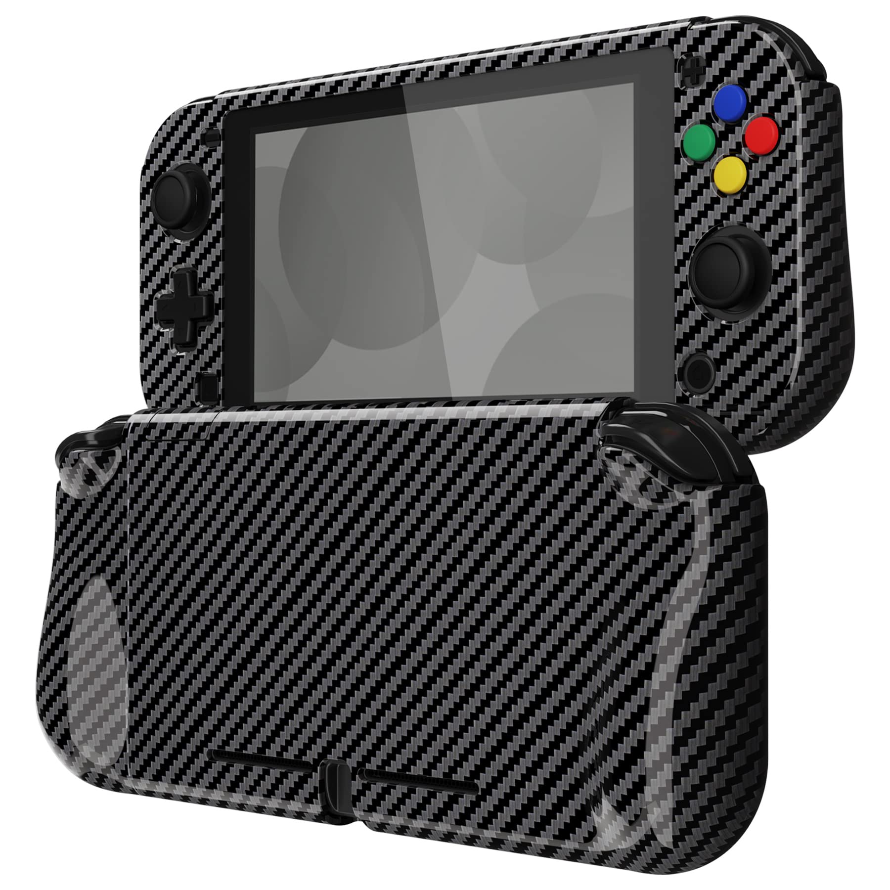 PlayVital ZealProtect Case for Nintendo Switch Lite - Hard Shell, Ergonomic Grip, Screen Protector, Graphite Carbon Fiber