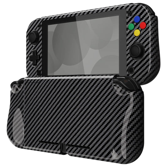 PlayVital ZealProtect Case for Nintendo Switch Lite - Hard Shell, Ergonomic Grip, Screen Protector, Graphite Carbon Fiber