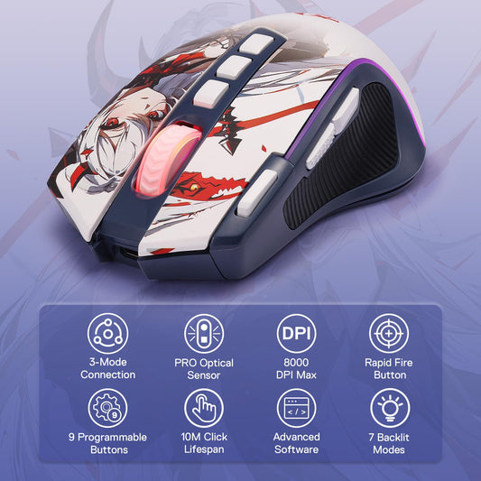 Redragon M612AK PRO RGB Gaming Mouse - 8000 DPI, 9 Programmable Buttons, Wireless & Wired, Anime Version
