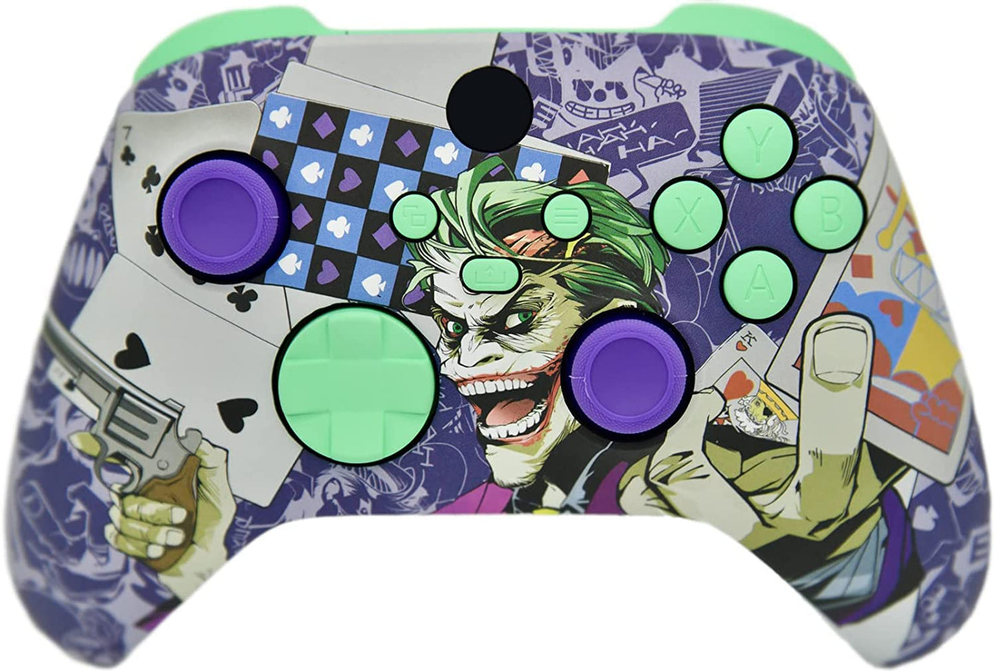 Hand Airbrushed Fade Custom Controller Compatible with Xbox Series X/S & Xbox One (Series X/S Crazy Cards W/Green Mint Inserts)