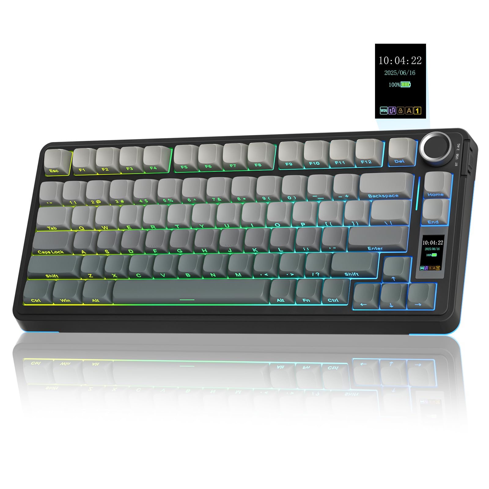 AULA S75 PRO Wireless Mechanical Keyboard with Screen&Knob  Tri-Mode Hot Swappable Gaming Keyboard 75%  Pre-lubed Switches  RGB Backlit  Side Printed PBT Keycaps  Creamy Sounding Computer Keyboards