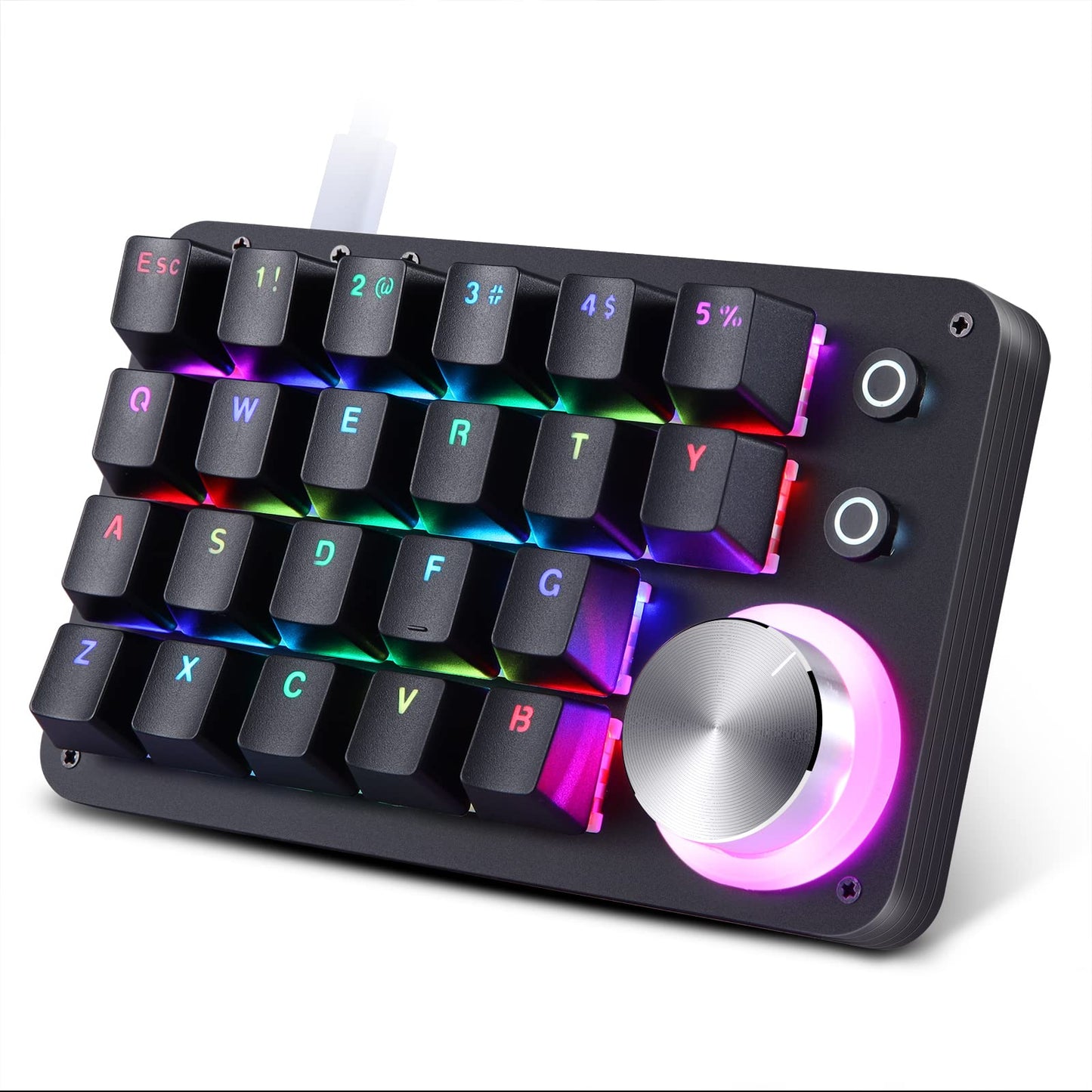 Koolertron 24 Keys Programmable Keyboard One Handed Macro Mechanical Keyboard  RGB LED Backlight Red Switch USB Portable Keyboard with Fully Knobs  24 Keys Macro Pad for Gaming