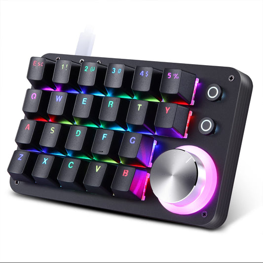 Koolertron 24 Keys Programmable Keyboard One Handed Macro Mechanical Keyboard  RGB LED Backlight Red Switch USB Portable Keyboard with Fully Knobs  24 Keys Macro Pad for Gaming