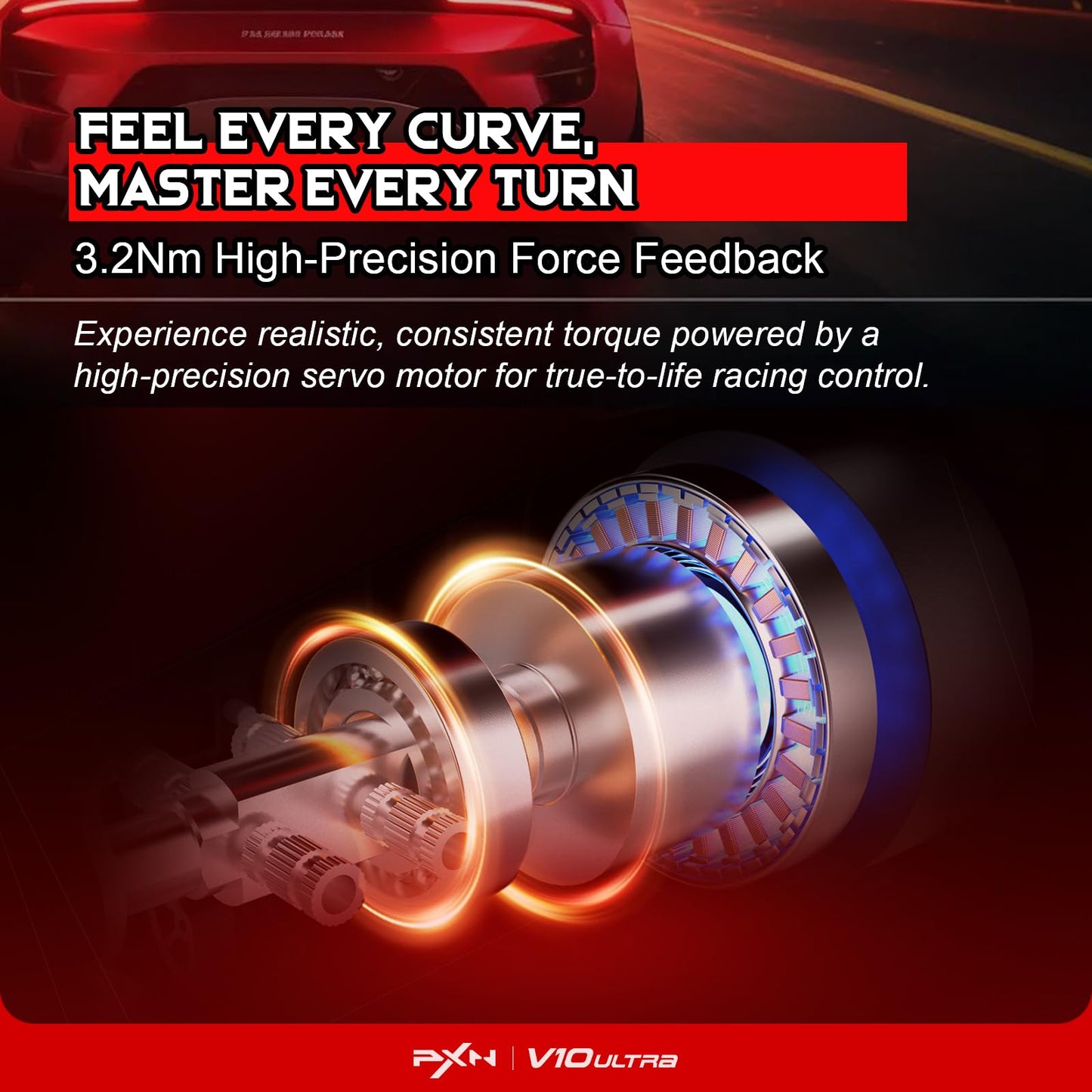 PXN V10 Ultra Gaming Steering Wheel & Pedals, 3.2Nm Force Feedback, 10.6-inch Rim, Black, Compatible with Xbox, PS4, and PC