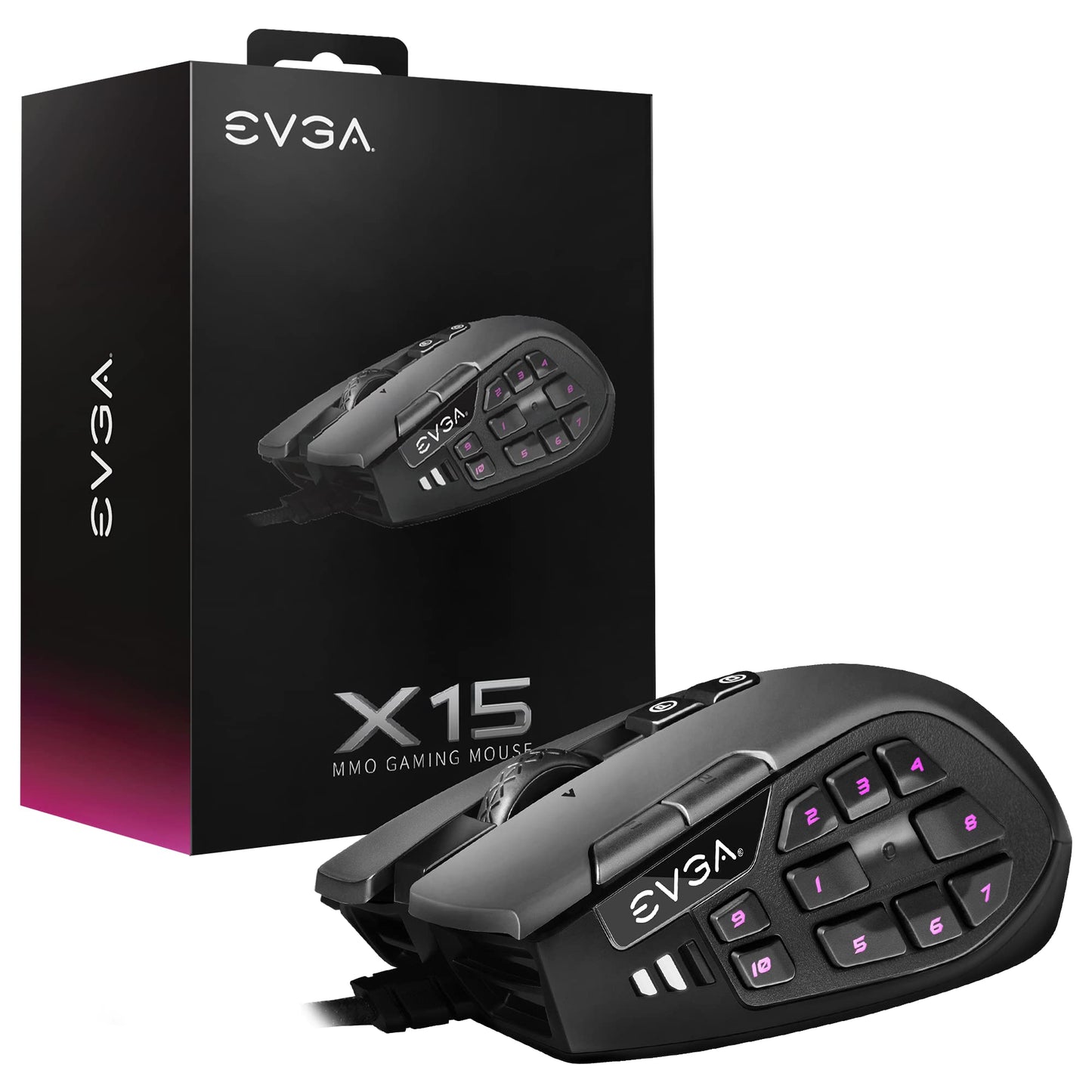 EVGA X15 MMO Gaming Mouse, Wired, 16,000 DPI, 20 Buttons, 5 Profiles, Ergonomic, Black