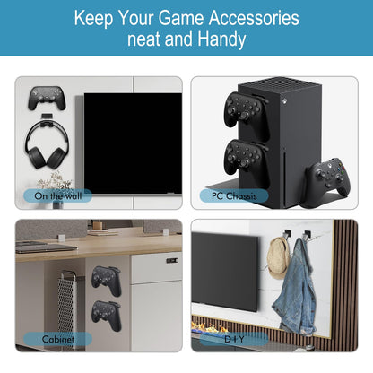 GEVO Controller Holder Wall Mount (2 Pack) - Metal Stand for Xbox, PS5, Switch - Black, Model HK-01 with 3M Adhesive