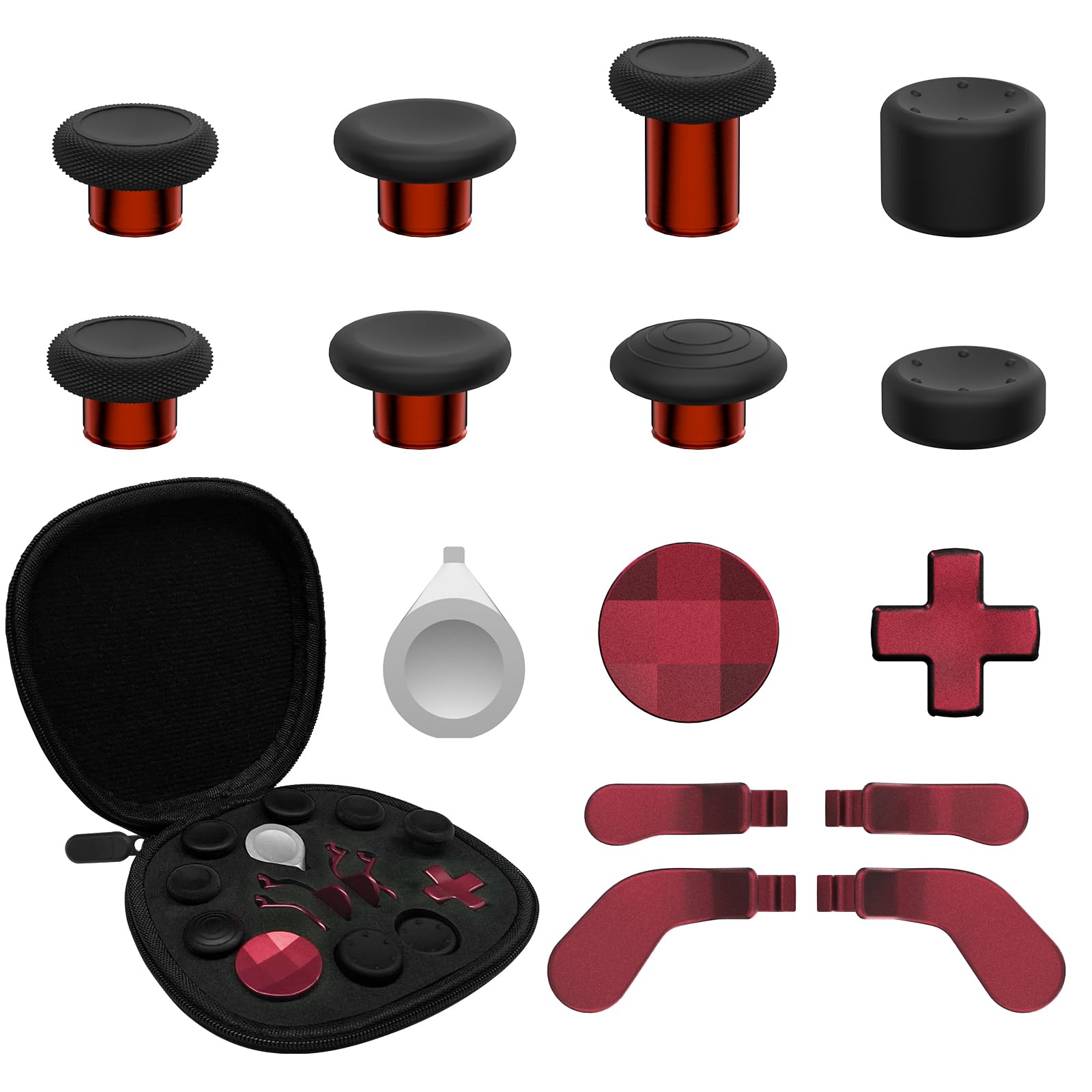 CHARM FOCUS 16-in-1 Metal Thumbsticks Replacement Kits for Xbox Elite Series 2  Xbox Elite 2 Controller Accessories  Includes Magnetic Joysticks  Paddles  Silicone Caps  D-Pads  1 Tool (Volcano Red)