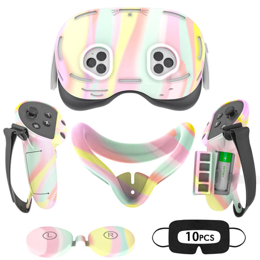 Rechale Silicone Cover Set Compatible with Meta Quest 3S/3S Xbox Edition  Protective Cover Set Includes Controller Grip Cover  Face Cover  VR Shell Cover (Macaron)
