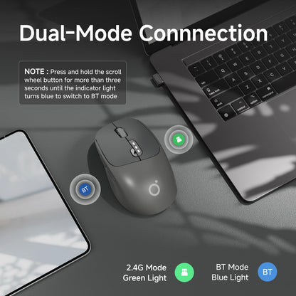 SEUNKWANG Q5 Wireless Mouse - Bluetooth & 2.4G, 1600 DPI, Ergonomic, Black
