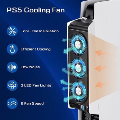 Honghao PS5 Cooling Fan with 3 LED Lights, 2 USB 3.0 Ports, Dual Speed, Black, Small, Model b146b99b-eab7-4928-