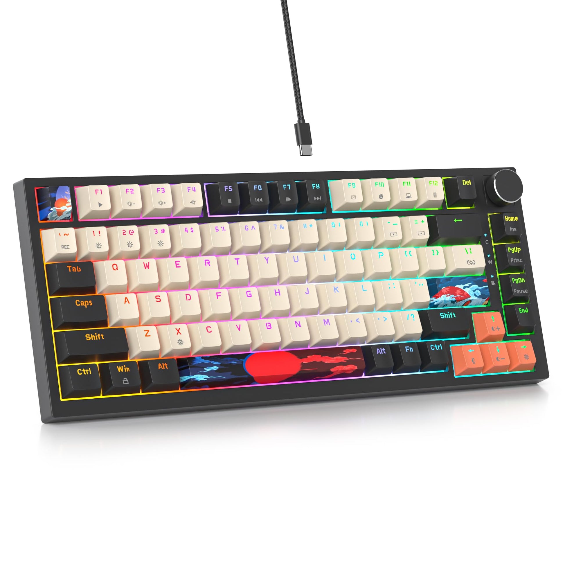 SbocKeeb 75 Percent Keyboard Gasket-Mounted with Sound Absorbing Pads  82-Key Compact Wired RGB Mechanical Gaming Keyboard Hot-Swap Socket for Win  Carbon
