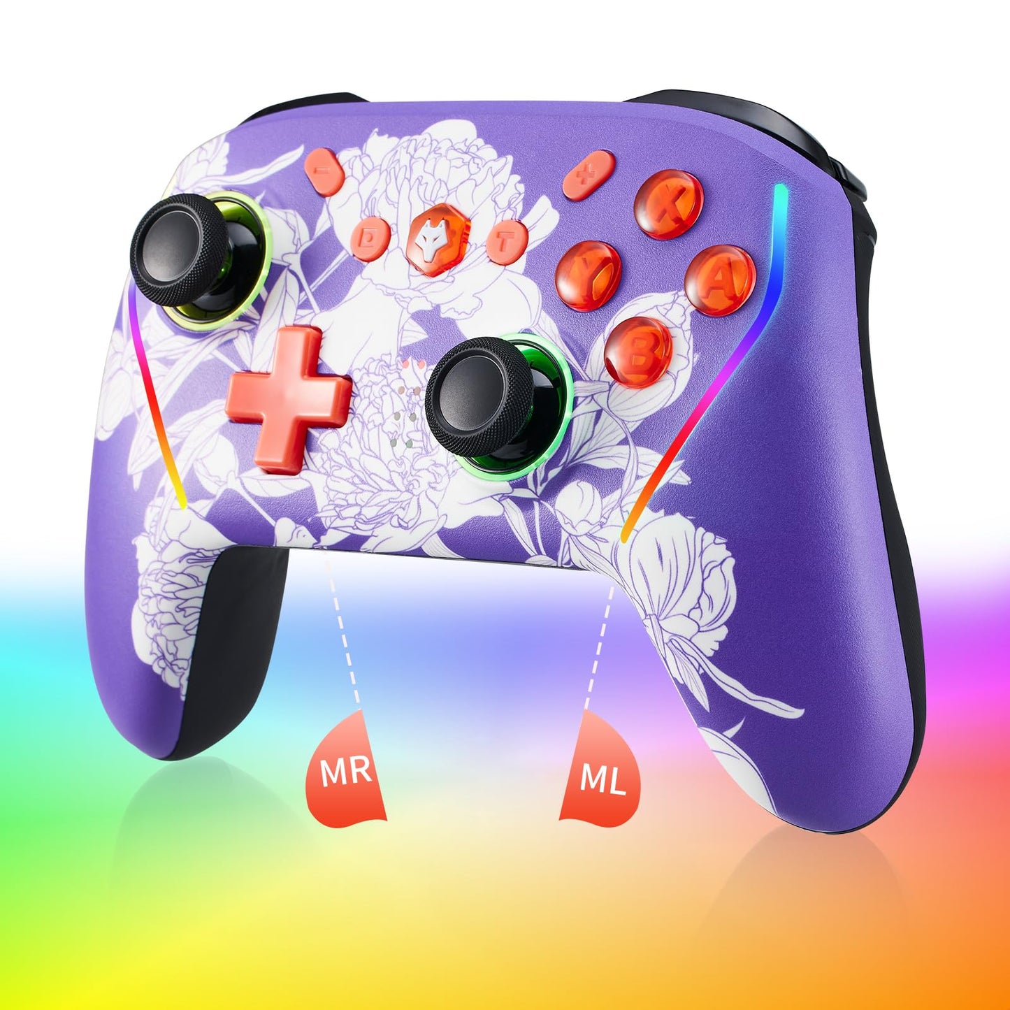 NBCP Switch Wireless Gaming Controller Pro - 2 Macro Buttons, 1000Hz Polling, TURBO, RGB Light, Compatible with PC, Switch, Android, iOS, Purple