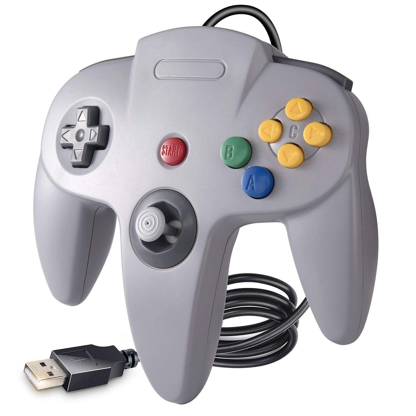 suily 2 Pack USB Wired N64 Controller for PC/MAC/Linux, Black/Gray Gamepad Joystick