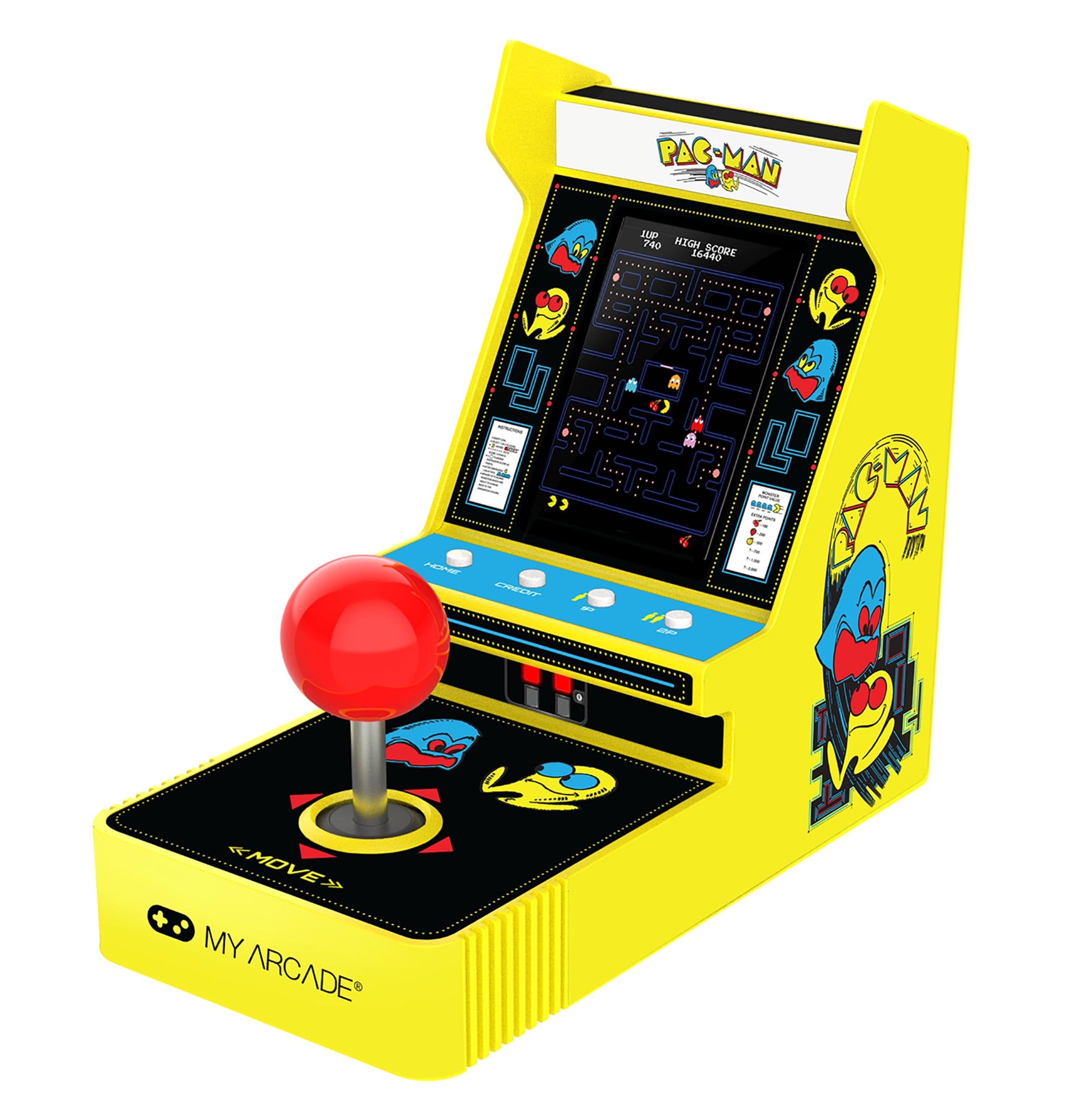 My Arcade Pac-Man Joystick Player - Retro Gaming Console, Large, Yellow, Model DGUNL-7073, 2 Game Modes
