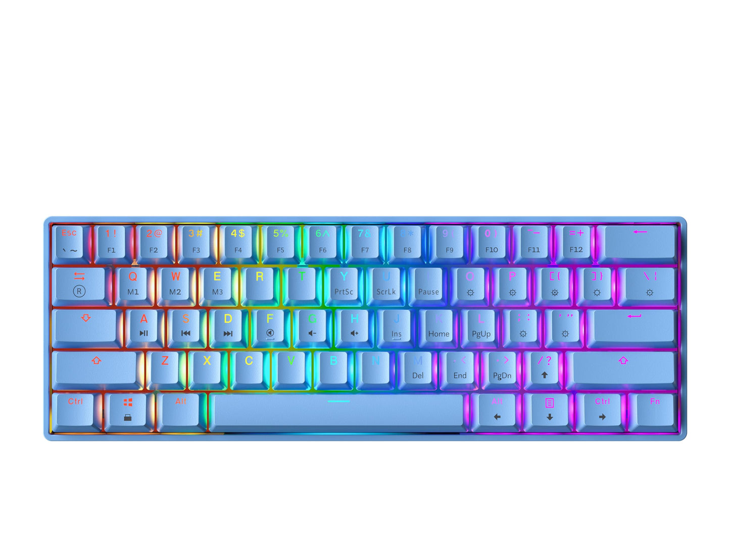 GK61 Mechanical Gaming Keyboard - 61 Keys Multi Color RGB Illuminated LED Backlit Wired Programmable for PC/Mac Gamer (Gateron Optical Blue  Blue)