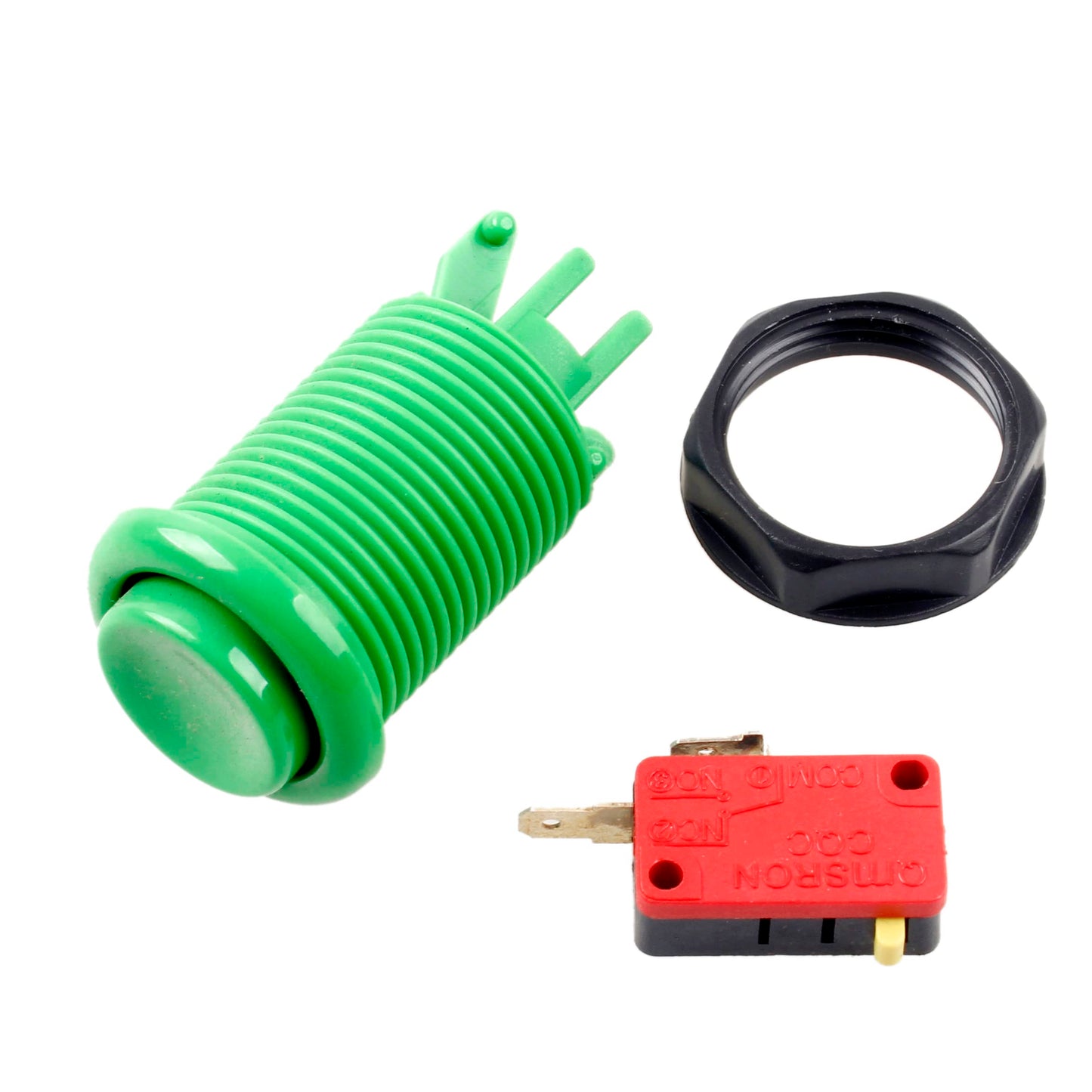 EG STARTS 30mm Arcade Push Button, Switchable Happ Type, Green, Model MS-BUT