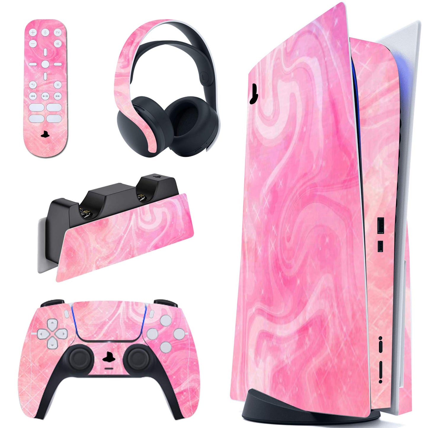 PlayVital Psychedelic Pink Full Set Skin Decal for ps5 Console Disc Edition  Sticker Vinyl Decal Cover for ps5 Controller & Charging Station & Headset & Media Remote