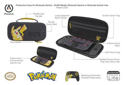PowerA Protection Case for Nintendo Switch Lite - Pikachu 025, Nylon, Standard Size, Gaming Console Case