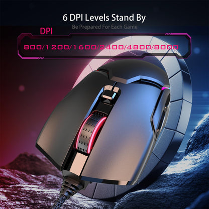 SPEEDORA Wired Ergonomic Mouse, 8000 DPI, 12 Backlit Modes, Customizable Keys, Model AH-CMD6-34N7, Black