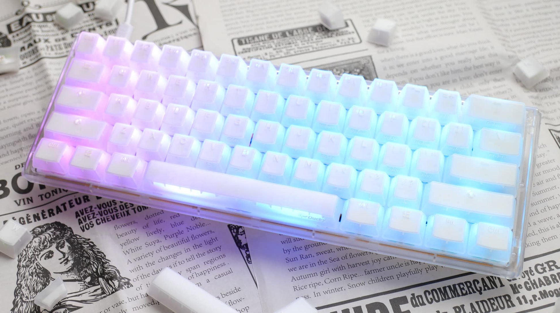 Ducky One 3 Aura 60% Mechanical Keyboard: Quack Mechanics Dampening  Hot-Swappable Cherry MX Silent Red Switches  High-Density PBT Doubleshot Keycaps  RGB  US  Aura White