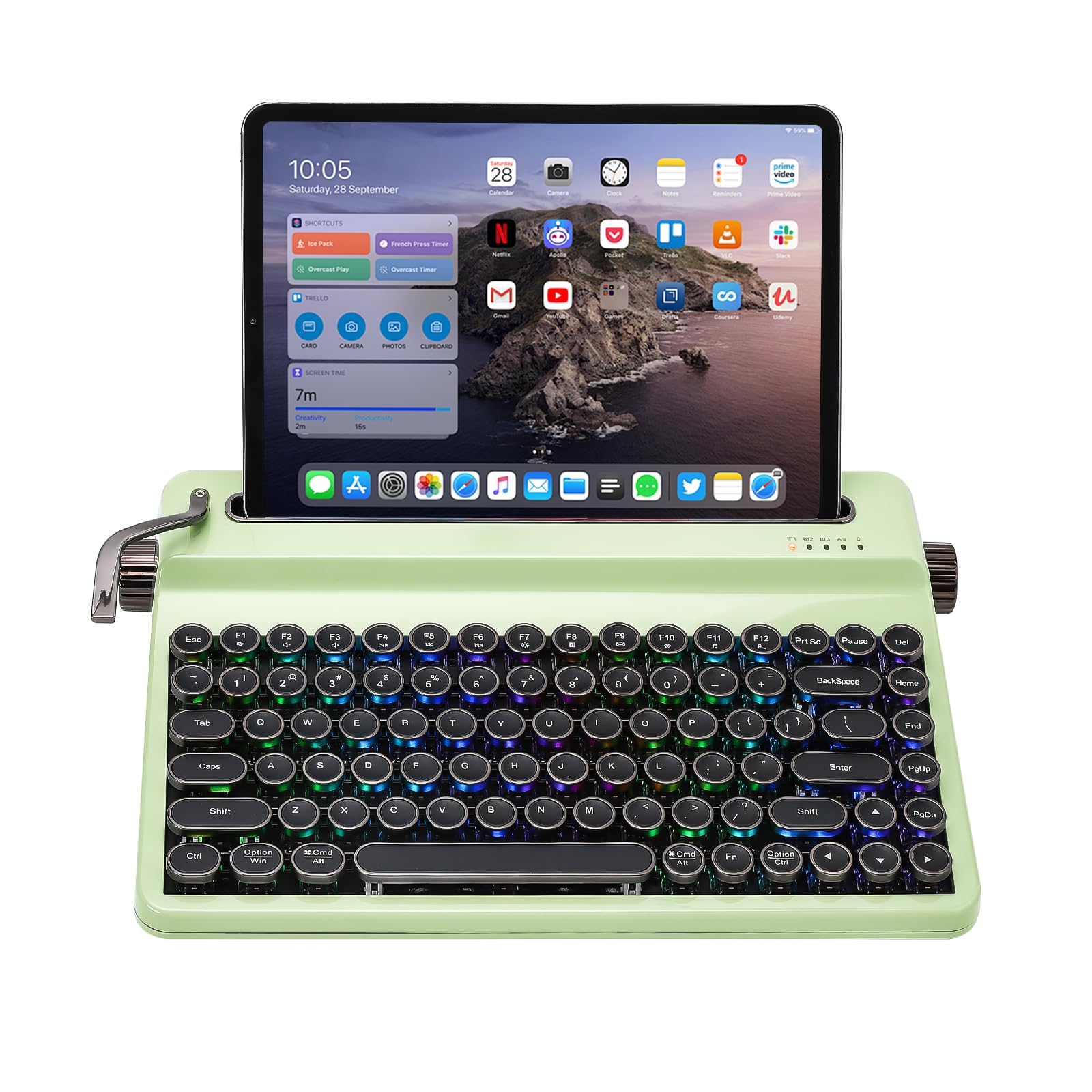 YUNZII QL75 Wireless Typewriter Hot Swap Retro Mechanical Keyboard Punk Round Keycaps RGB Backlit QMK/VIA Programmable Multi-Device Keyboard with 2.4GHz/Type-C/BT5.0 (Green  Onyx Switch)