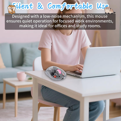 elec Space Wireless USB C Mouse - Bluetooth Triple Mode, Rechargeable, Silent, Portable - Grey Cartoon Design