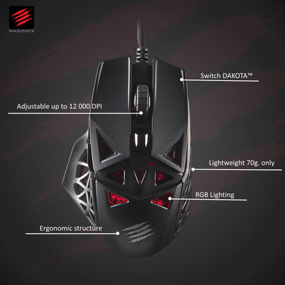 Mad Catz M.O.J.O. M1 Gaming Mouse - 12000 DPI Optical Sensor, 70g, RGB Lighting, Black, Model MM04DCINBL00