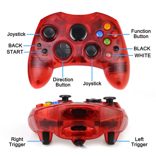 USonline911 Classic Controller S-Type Wired Gamepad for Xbox - Ruby Red