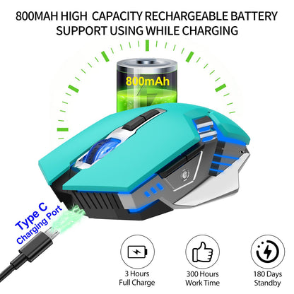 SHUNJINRUN Green Wireless Gaming Mouse - Bluetooth 3-Modes, RGB Backlit, Silent Click, Model SJR343 for Laptop, PC, MacBook, iPad