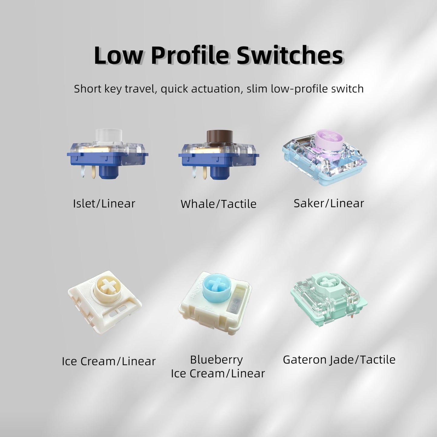 Zjmehty Low-Profile Mechanical Keyboard Switch Sample Pack - 20pcs (Kailh, Gateron, Outemu)