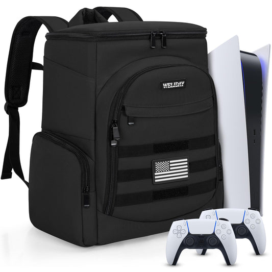 WELIDAY PS5 Gaming Console Backpack - Black, 15.6 Laptop Compartment, 2112 Cubic Inches, Multiple Pockets