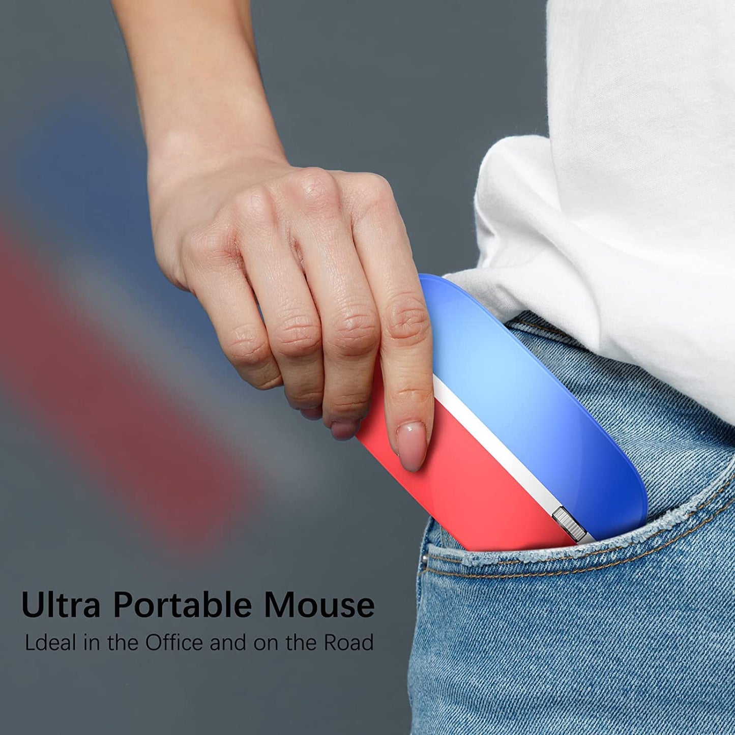 J JOYACCESS Magic Wireless Mouse - 2.4G Slim Rechargeable, Silent, 5-Speed DPI, Portable USB, Red & Blue