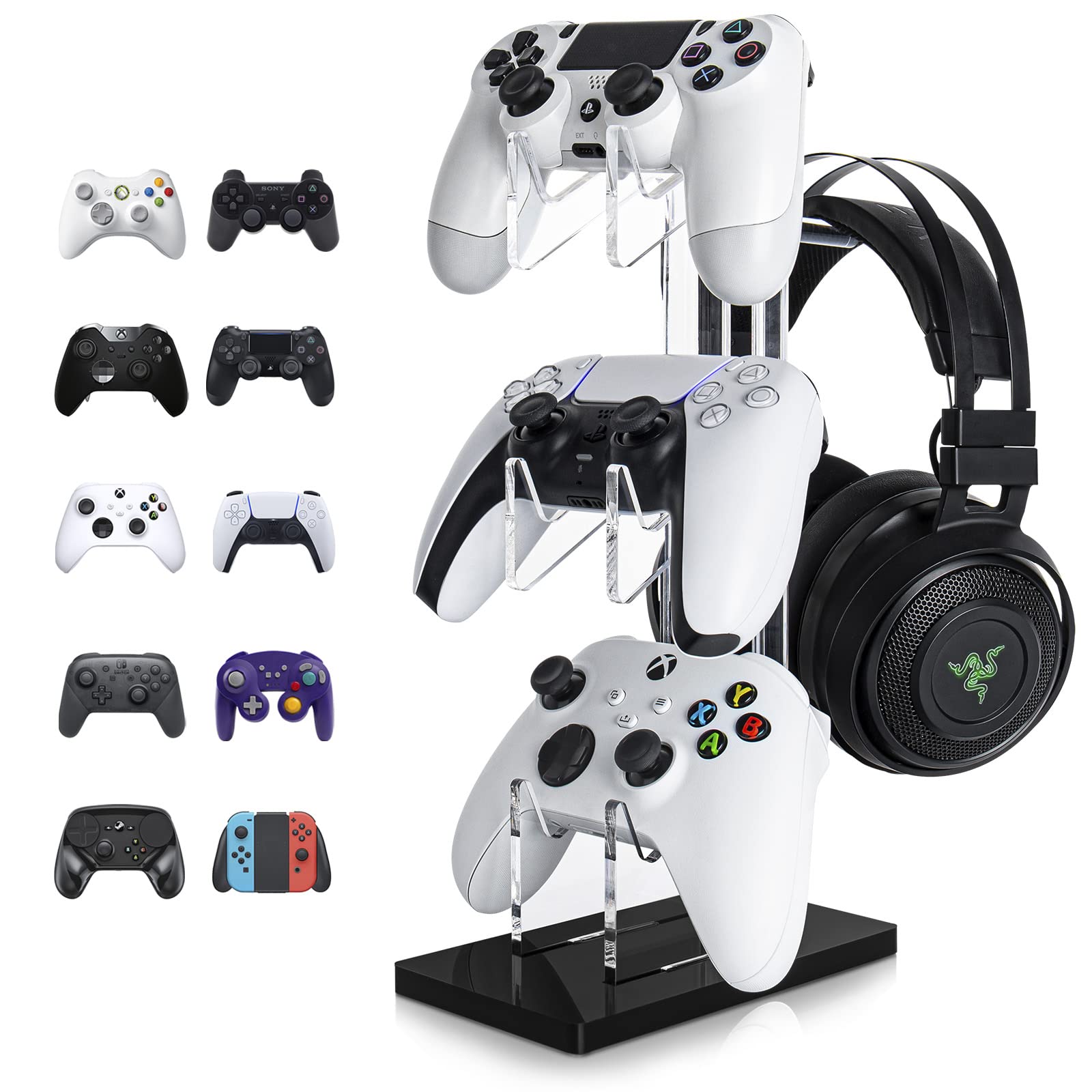 OAPRIRE Universal 3 Tier Controller Holder and Headset Stand for PS4 PS5 XBOX ONE SWITCH  Controller Stand Gaming Accessories  Build Your Game Fortresses (Black)