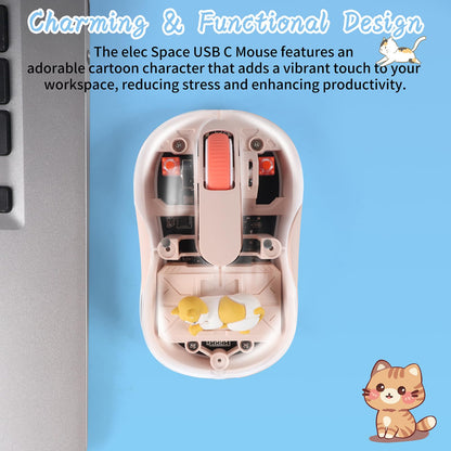 elec Space Cute Wireless USB C Mouse - Bluetooth Triple Mode, Silent, Portable, Milk Tea Color