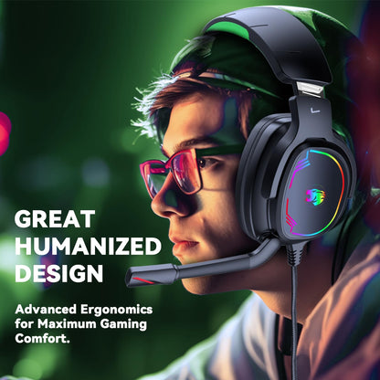 Jimonyer Gaming Headset - Stereo Surround Sound, Noise Canceling Mic, 3.5mm Jack, RGB Light, Large, Green, Model A83-Green
