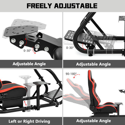Dardoo G29 Racing Simulator Cockpit - Real Seat for Logitech/Thrustmaster/Fanatec, 50mm Round Tube, Red Seat
