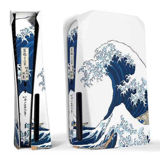 eXtremeRate eXcover The Great Wave Top Bottom Cover Compatible with ps5 Console Disc Edition  Replacement Faceplate Backplate Shell Skin Compatible with ps5 Disc Version Console