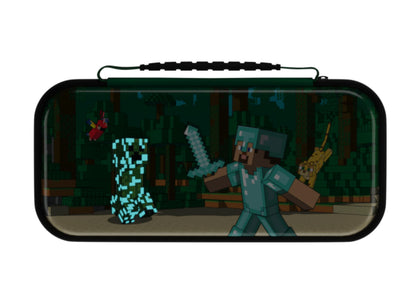 PDP Nintendo Switch Travel Case Plus GLOW - Built-in Stand, Game Storage, One Size, Minecraft Forest Battle (Glow in the Dark)
