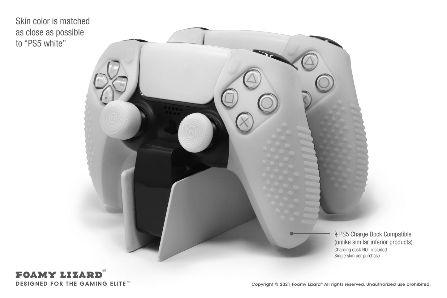 Foamy Lizard PS5 Controller Grip Cover | Anti-Slip Silicone Gel Skin with 8 Thumb Grip Caps | PS5 White, Model FL-PS5-DS-SKINSET-WHITE