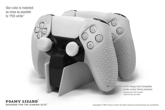 Foamy Lizard PS5 Controller Grip Cover | Anti-Slip Silicone Gel Skin with 8 Thumb Grip Caps | PS5 White, Model FL-PS5-DS-SKINSET-WHITE