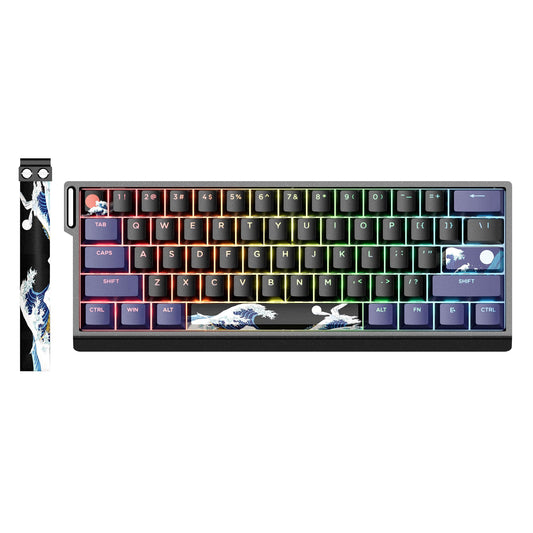 HITIME x XVX 60% Percent Keyboard with Strap  H61 Wired Aluminum Gaming Keyboard  Hot Swappable  Kanagawa Anime PBT Keycaps  RGB Backlit  Cherry Profile  Sound Absorbing Pads  Creamy Linear Switch