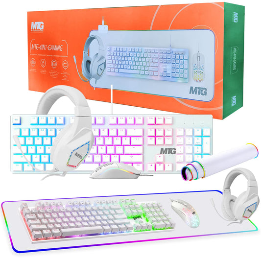 Gaming Kit for PC  RGB Keyboard and Mouse  Gaming Headphone  Large LED Desk Mat with Smooth Surface with RGB Modes for Desktop Computer  Xbox and PS4 Gamers - MTG 4 in 1 Combo